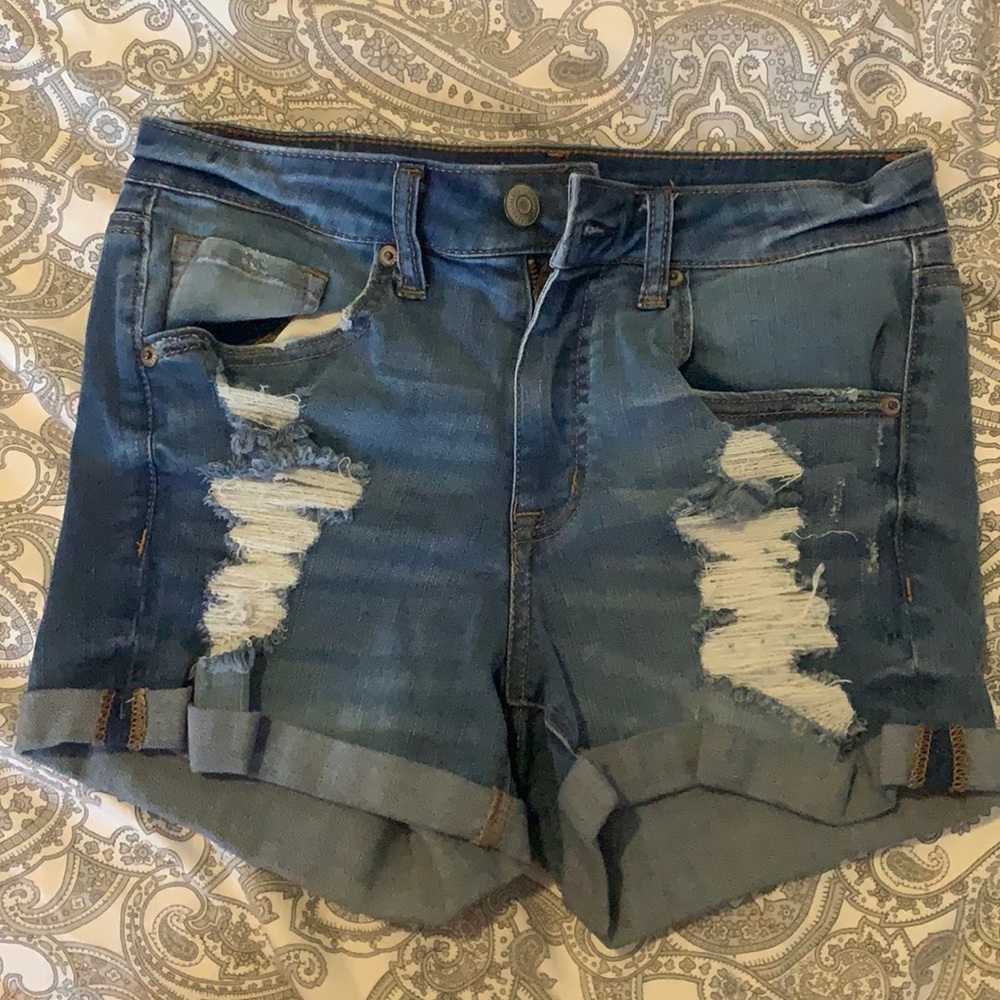 aeropostale high waisted midi jean shorts